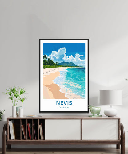 Nevis Travel Poster - Captivating Caribbean Beach Shore