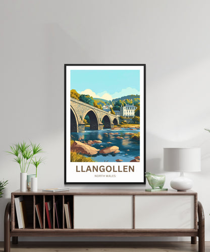 Llangollen Travel Poster - Stone Bridge Scene