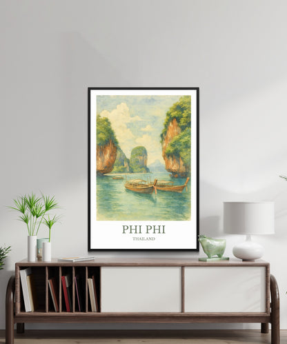Phi Phi, Watercolor design poster, Thailand Print, Phi Phi Wall Art