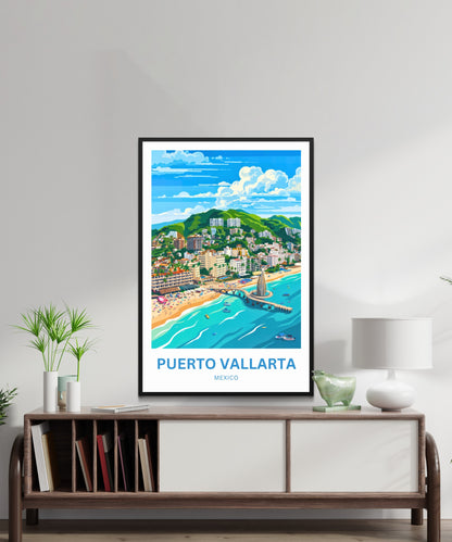 Puerto Vallarta  Travel Poster - Aerial Coastal View