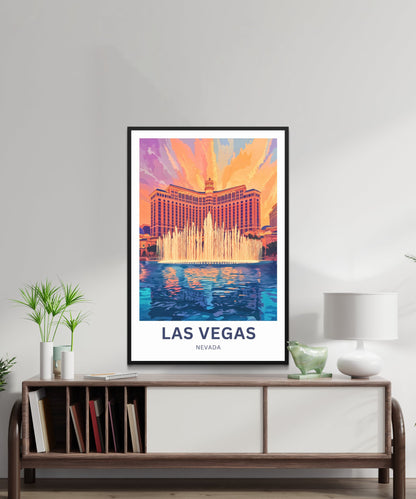 Las Vegas Travel Poster - Featuring Stunning Bellagio fountains