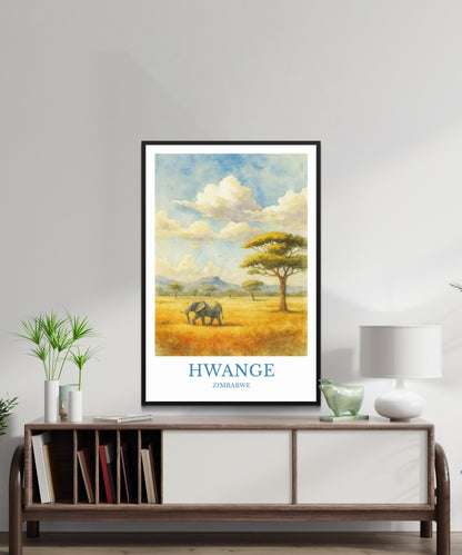 Hwange, Watercolor design poster, Zimbabwe Print, Hwange Wall Art