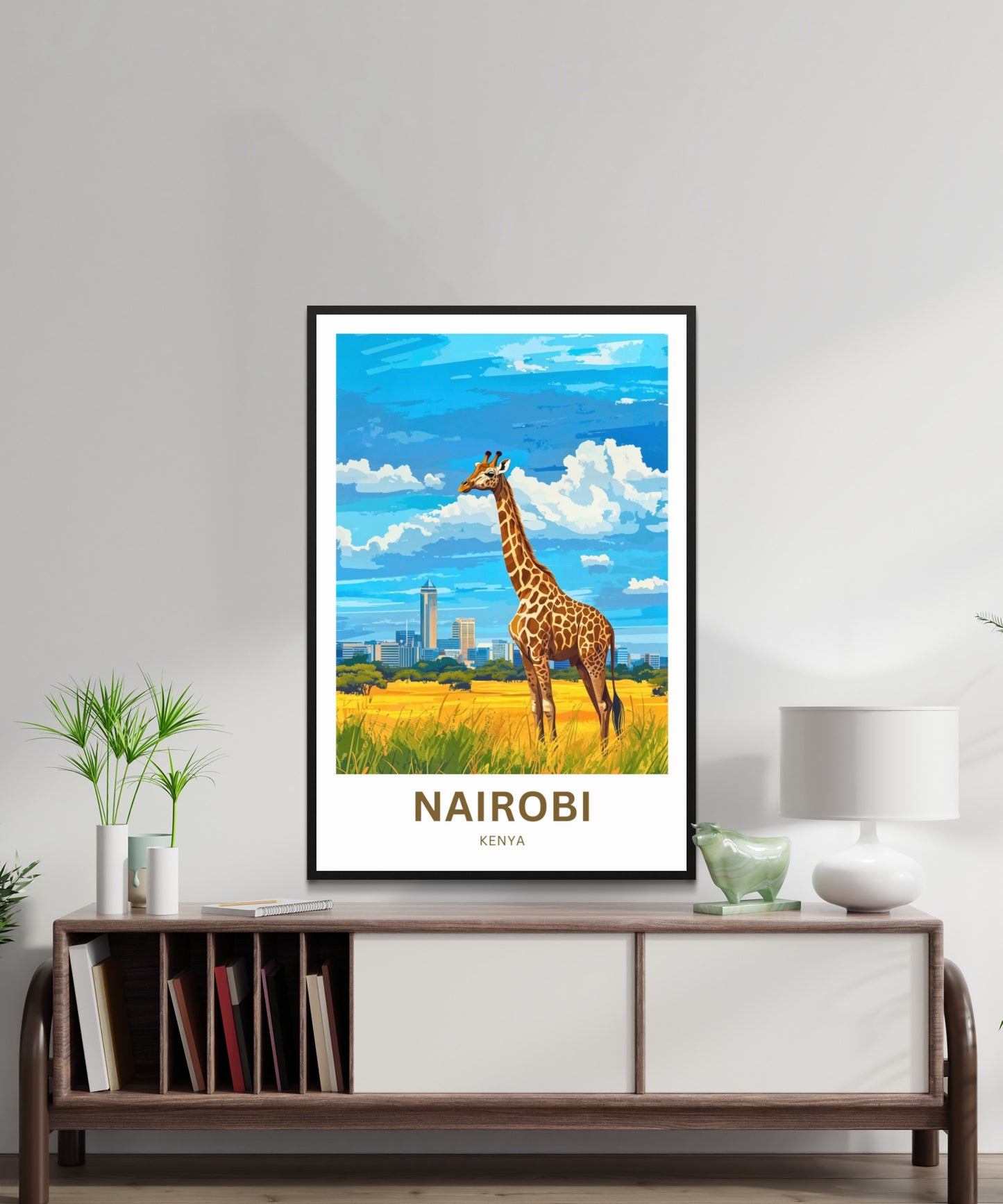 Nairobi Travel Poster - Captivating Girafe and Skyline