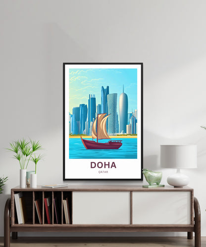 Doha Qatar Travel Poster - Skyscrapers
