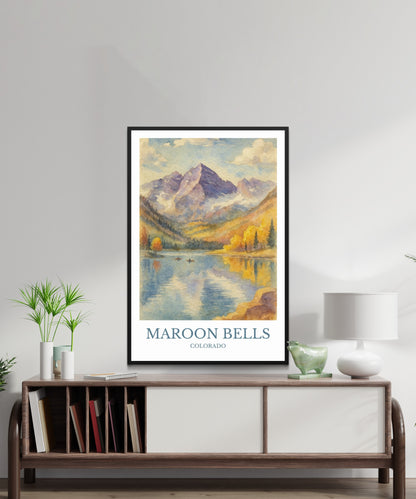 Maroon Bells, Watercolor design poster, Colorado Print, Maroon Bells Wall Art