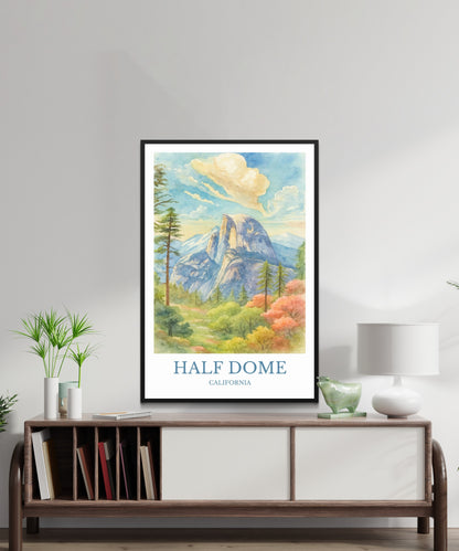 Half Dome, Watercolor design poster, California Print, Half Dome Wall Art