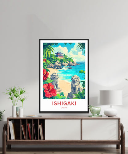 Ishigaki Travel Poster - Ryukyu Guardians on the Beach