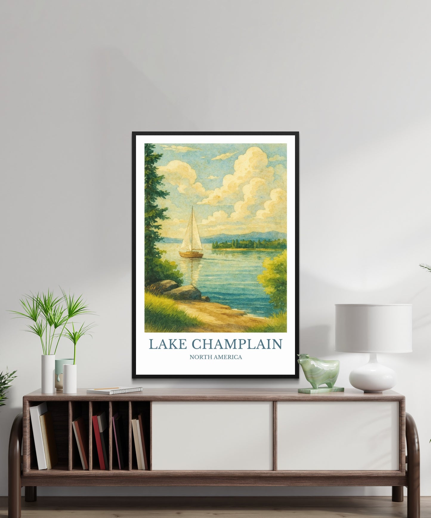 Lake Champlain, Watercolor design poster, North America Print, Lake Champlain Wall Art