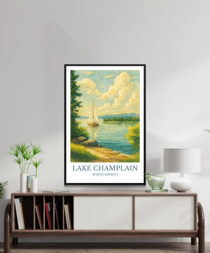 Lake Champlain, Watercolor design poster, North America Print, Lake Champlain Wall Art