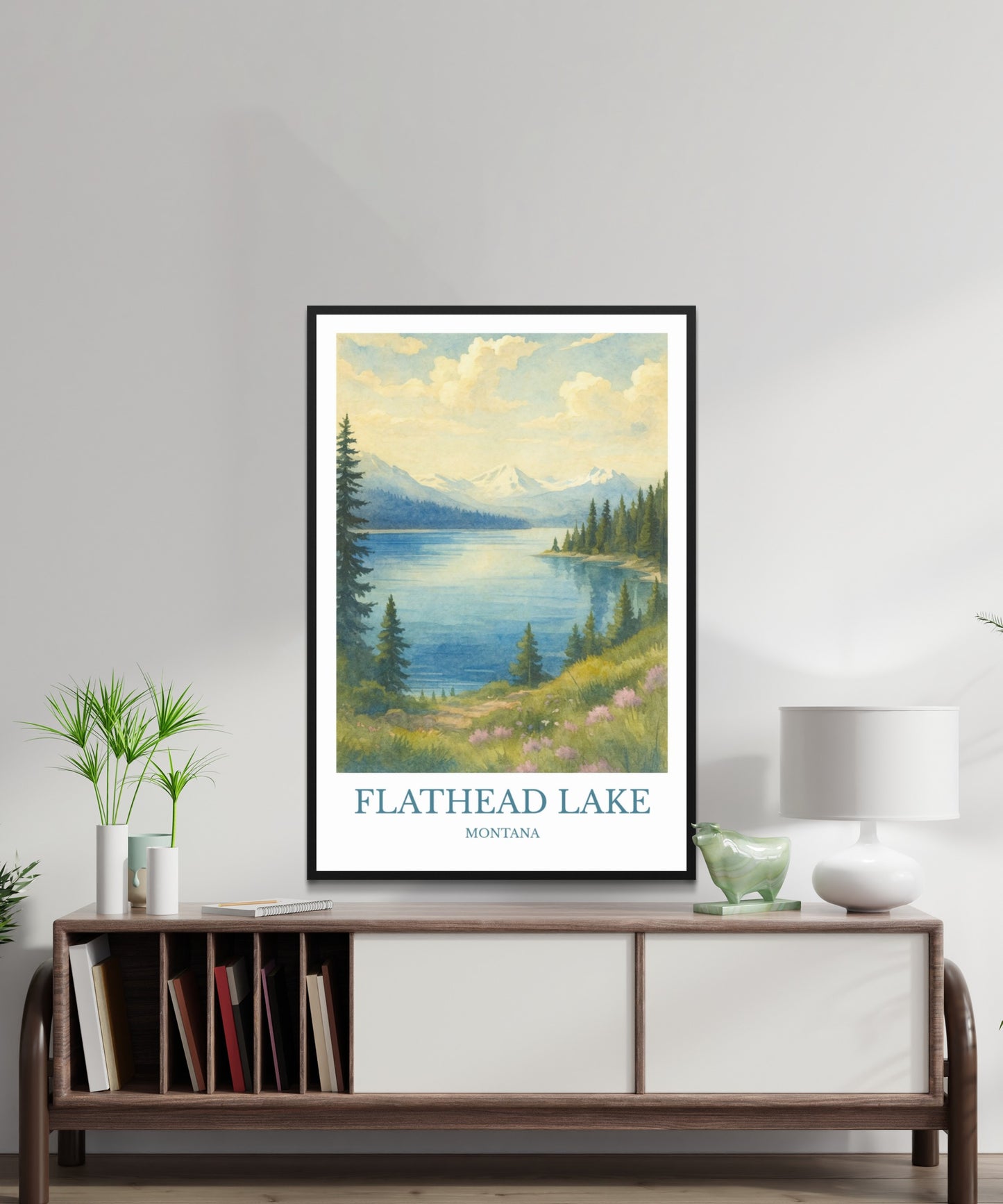 Flathead Lake, Watercolor design poster, Montana Print, Flathead Lake Wall Art