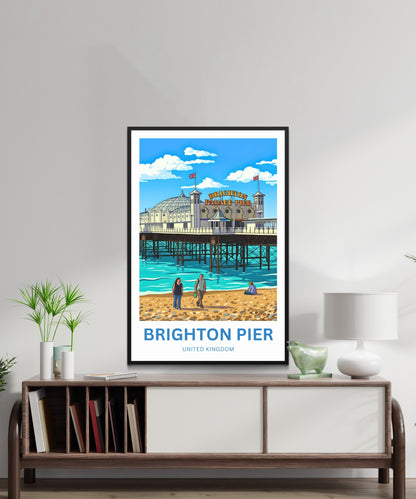 Brighton Pier Travel Poster - Seaside Lights