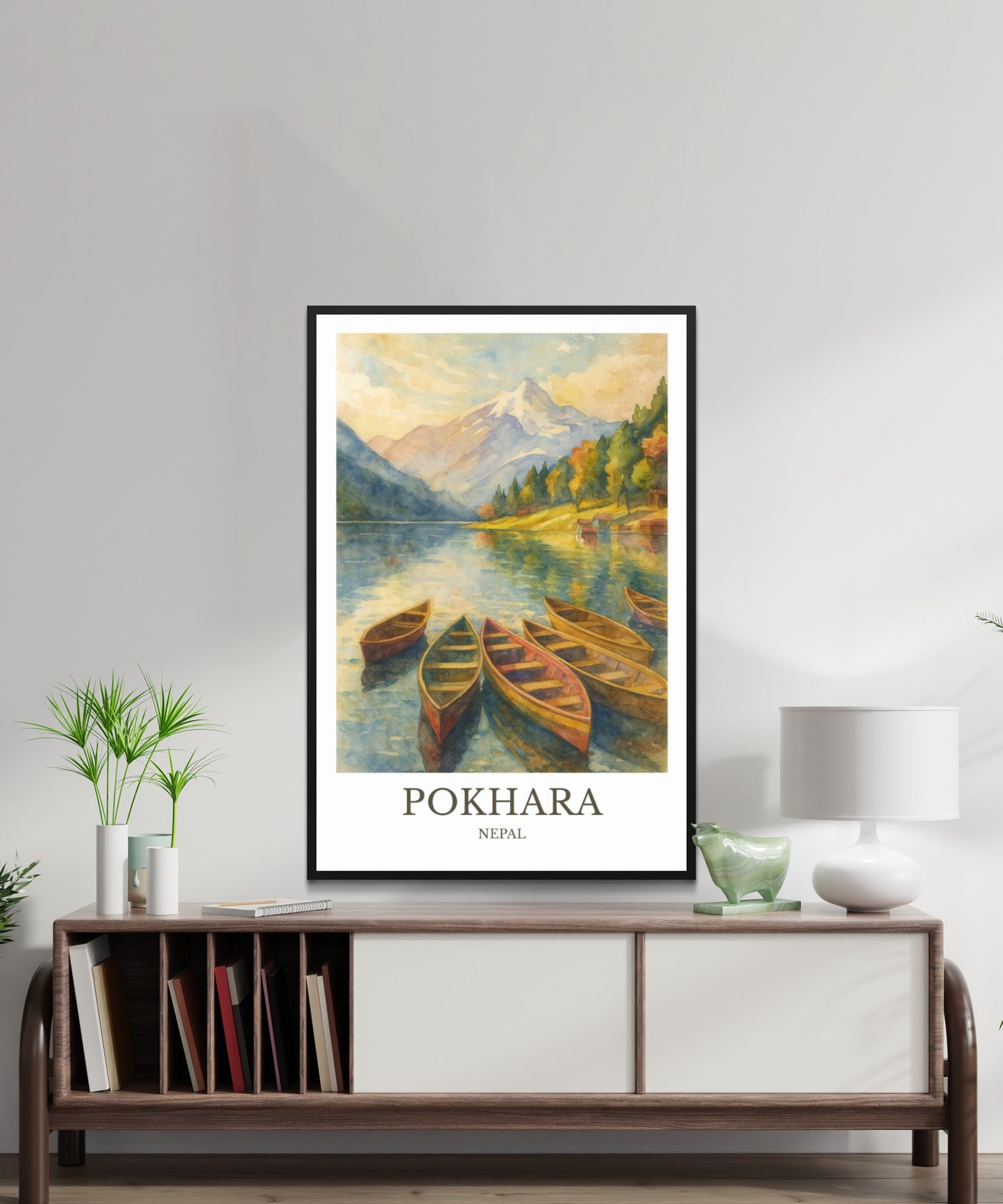 Pokhara, Watercolor design poster, Nepal Print, Pokhara Wall Art