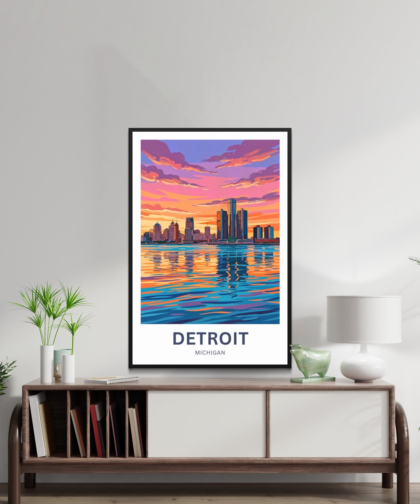 Detroit Travel Poster - River Lights