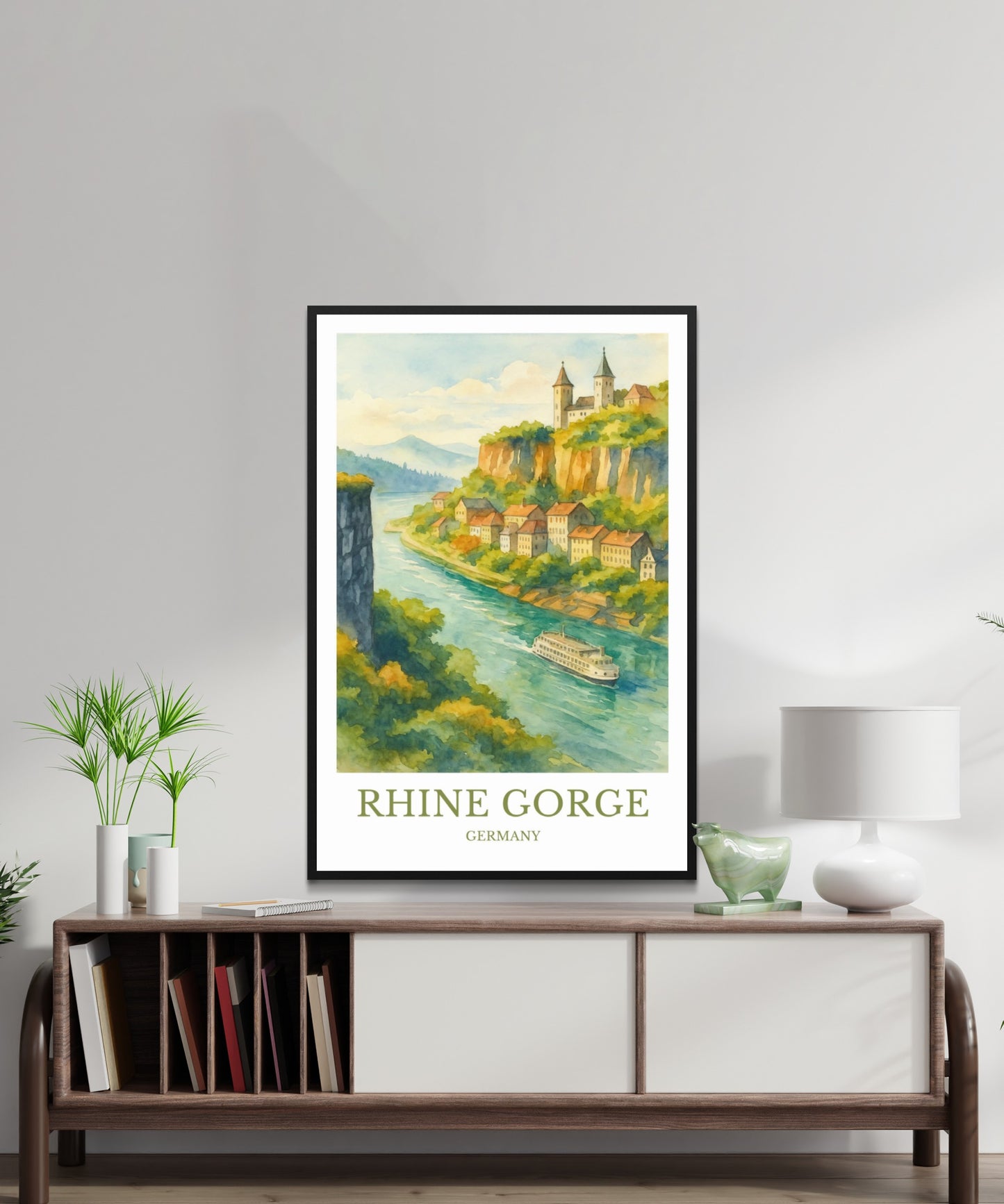 Rhine Gorge, Watercolor design poster, Germany Print, Rhine Gorge Wall Art