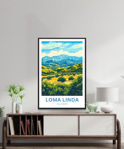 Loma Linda Travel Poster  - Captivating Golden and Blue Horizons