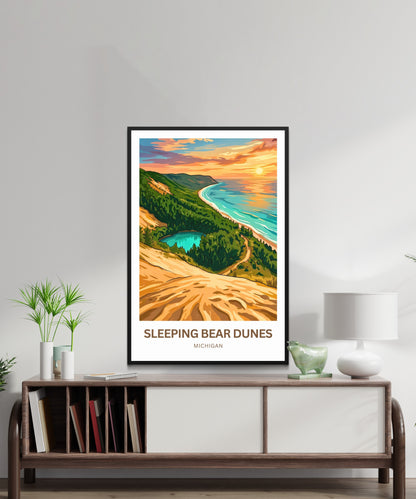Sleeping Bear Dunes Travel Poster -Breathtaking Sunset View