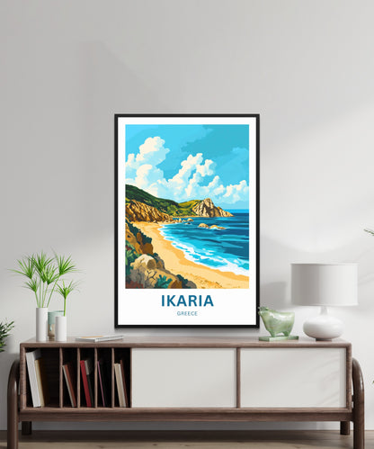 Ikaria Beach Travel Poster  - Sunlit Horizon