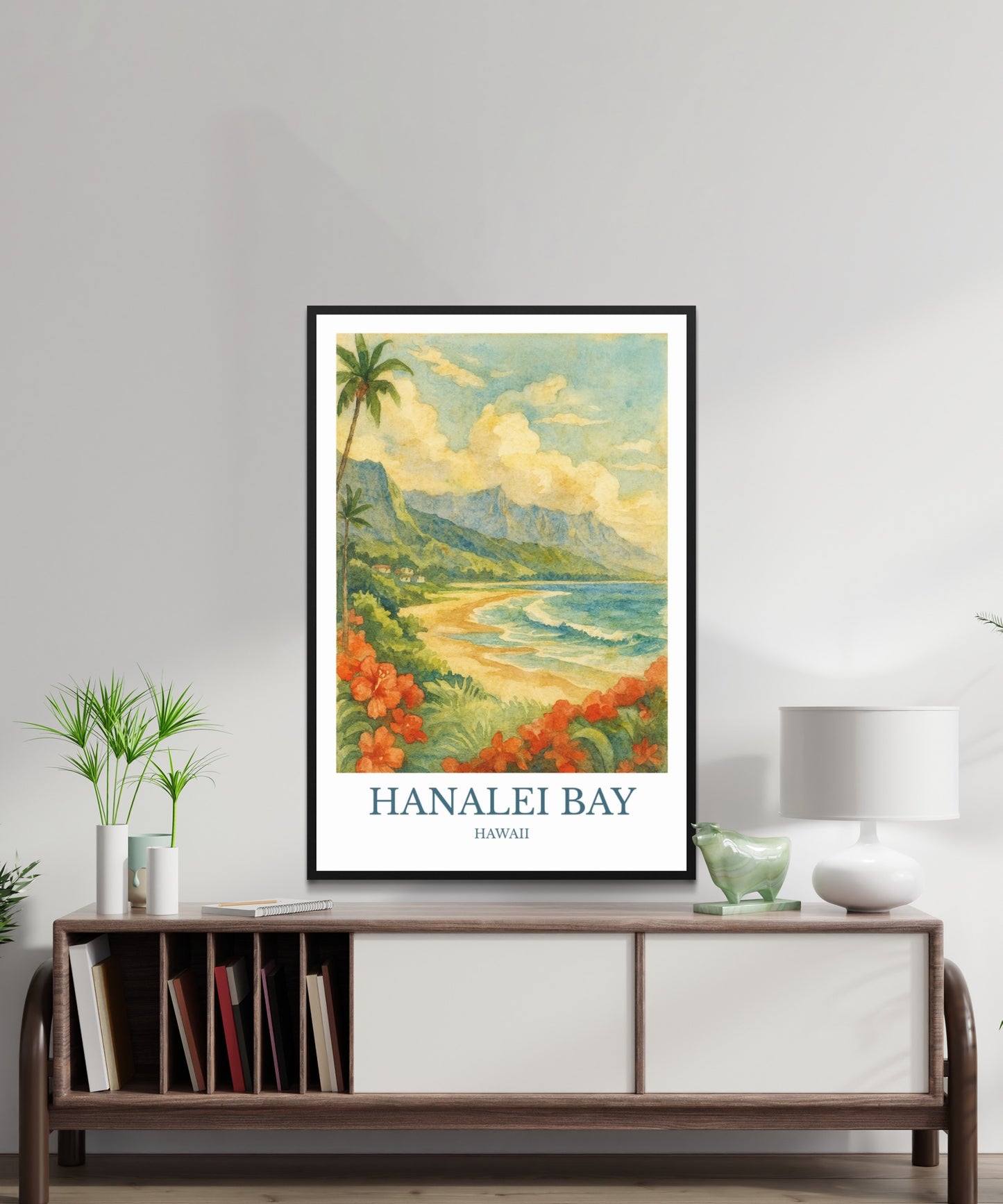 Hanalei Bay, Watercolor design poster, Hawaii Print, Hanalei Bay Wall Art