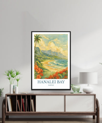 Hanalei Bay, Watercolor design poster, Hawaii Print, Hanalei Bay Wall Art