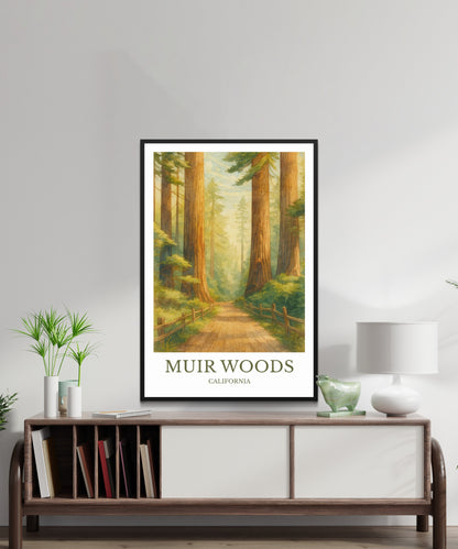 Muir Woods, Watercolor design poster, California Print, Muir Woods Wall Art