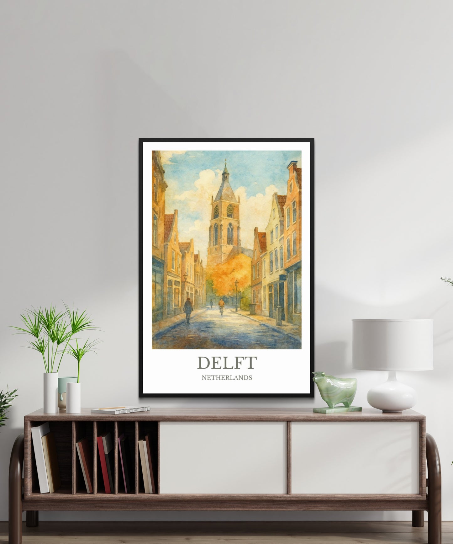 Delft, Watercolor design poster, Netherlands Print, Delft Wall Art