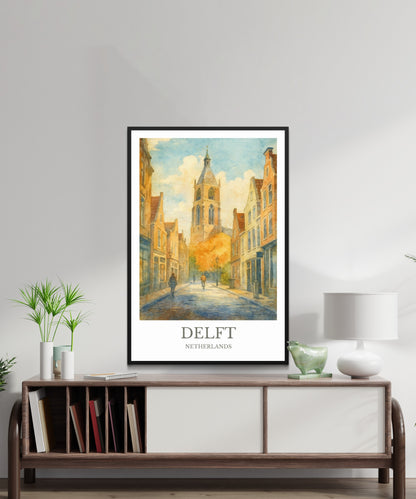 Delft, Watercolor design poster, Netherlands Print, Delft Wall Art