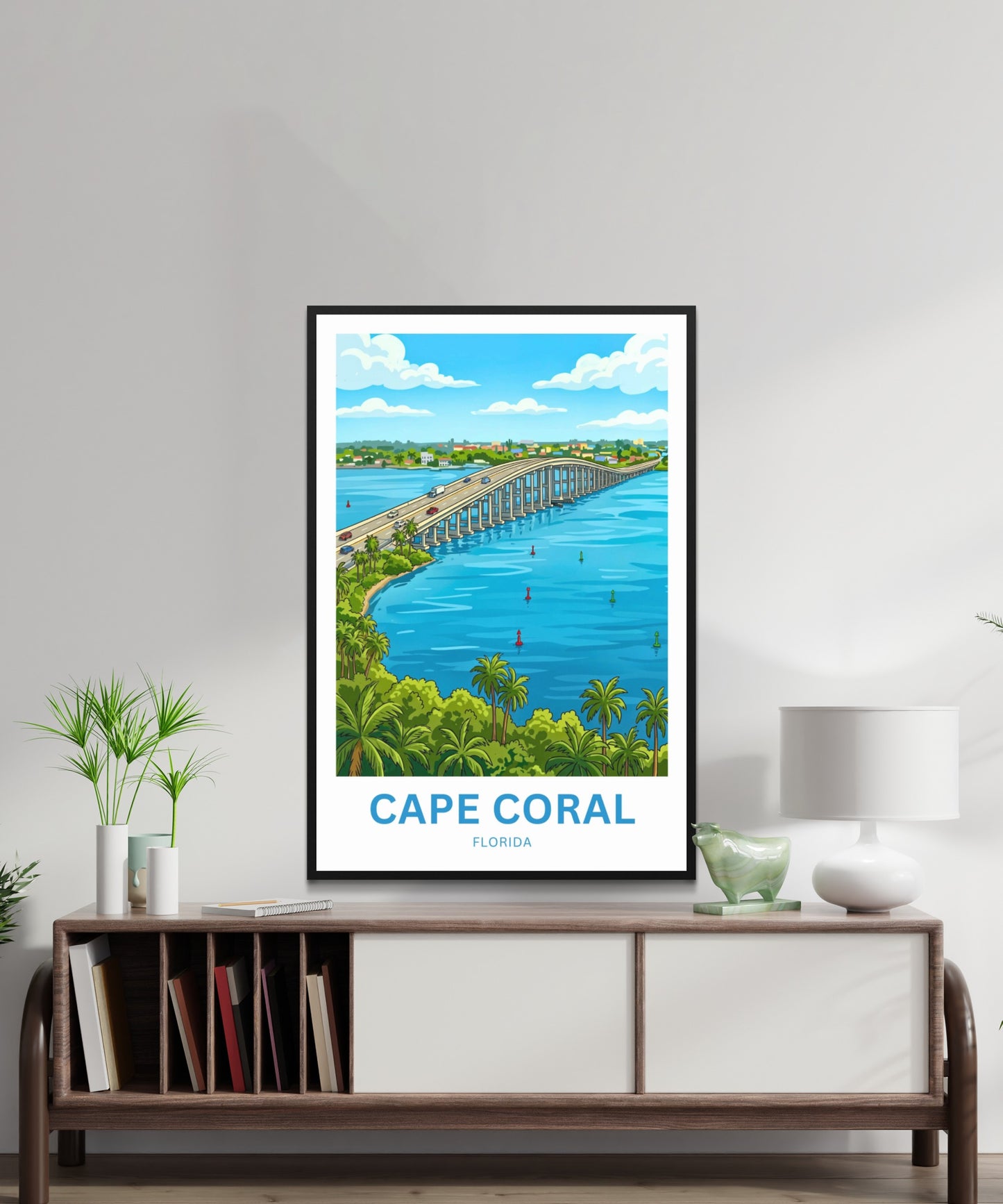 Cape Coral, Florida Travel Poster - Iconic Bridge