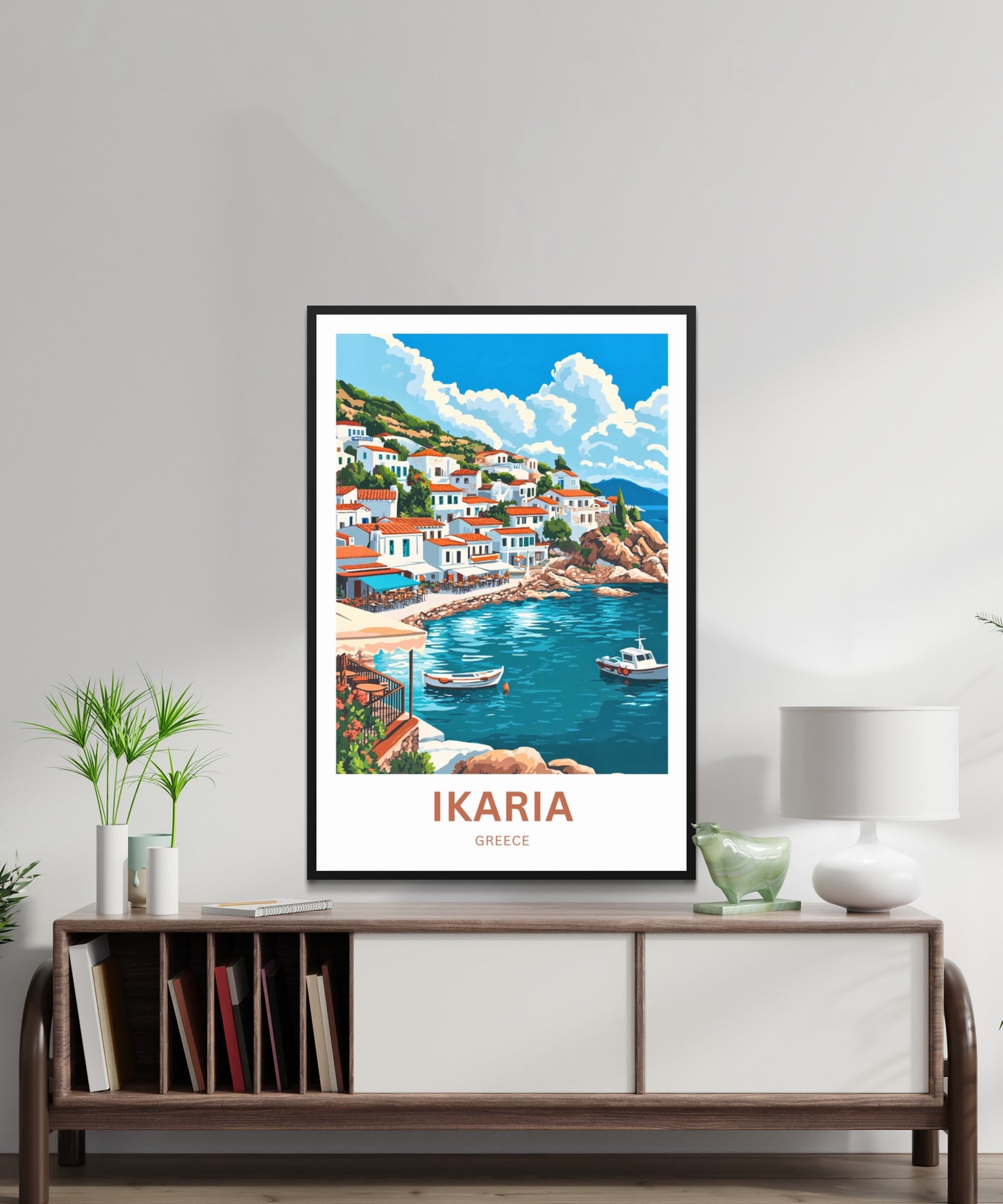 Ikaria Beach Travel Poster  - Café by the Sea