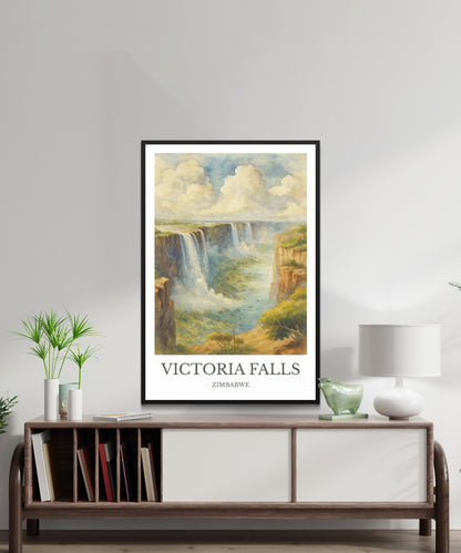 Victoria Falls, Watercolor design poster, Zimbabwe Print, Victoria Falls Wall Art