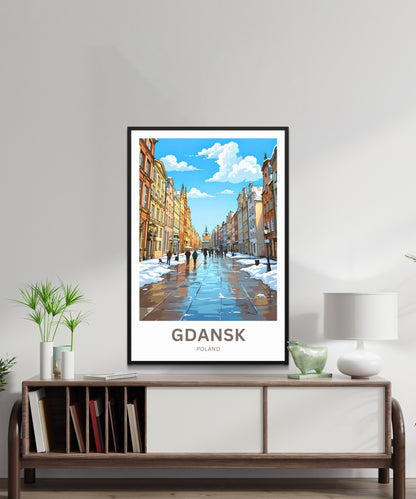 Gdańsk  Travel Poster - Beautiful Winter Street Strolling