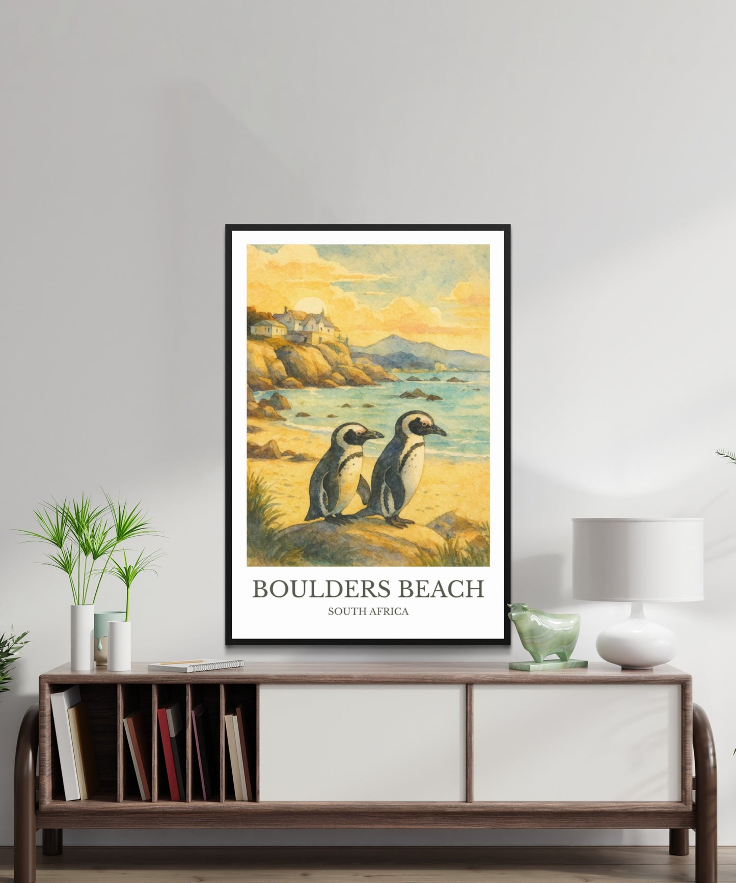 Boulder Beach, Watercolor design poster, South Africa Print, Boulder Beach Wall Art