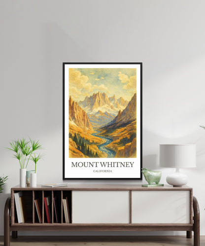 Mount Whitney, Watercolor design poster, California Print, Mount Whitney Wall Art