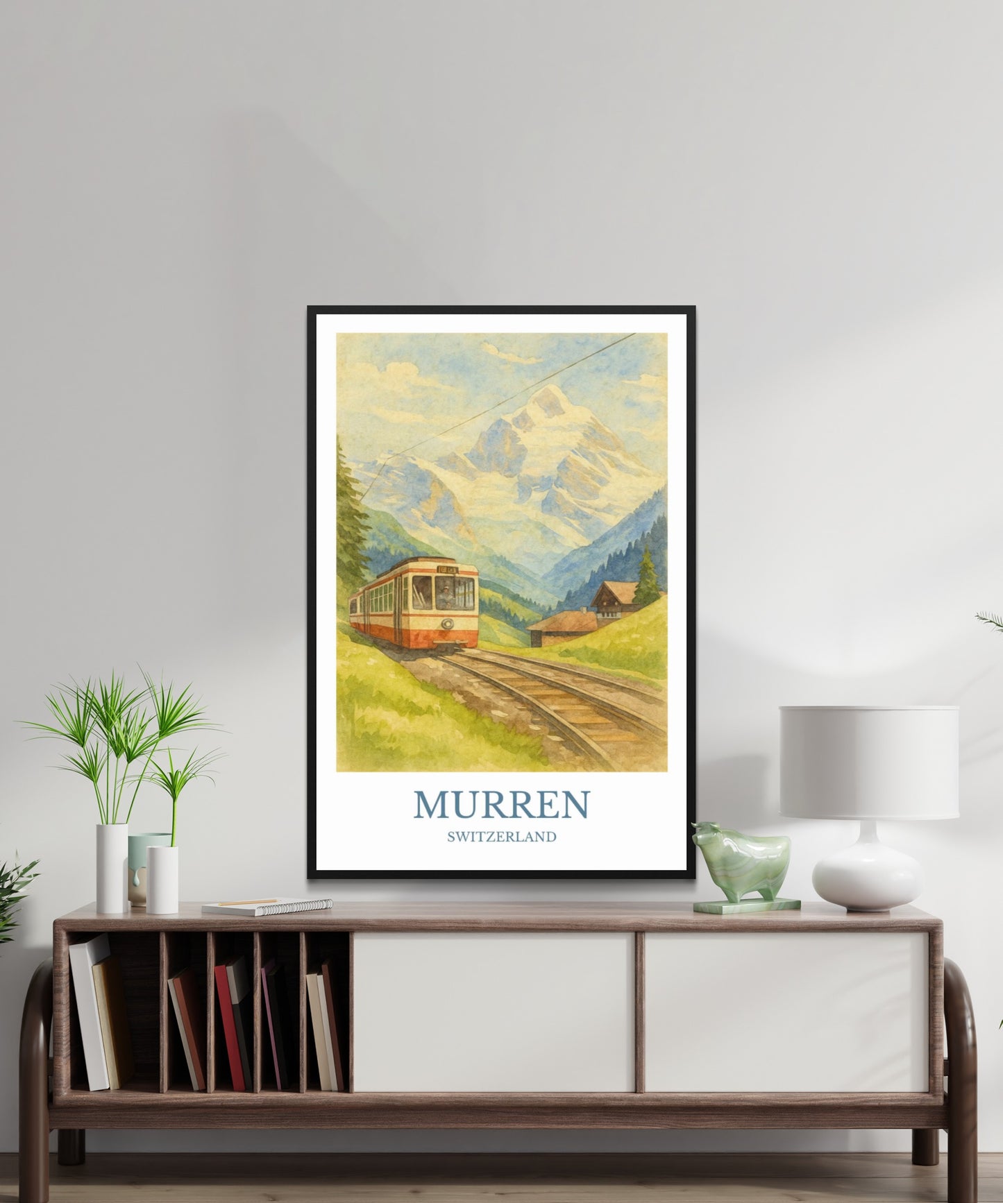 Mürren, Watercolor design poster, Switzerland Print, Mürren Wall Art