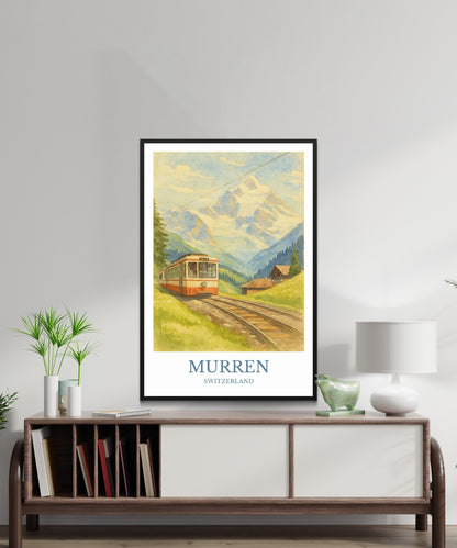 Mürren, Watercolor design poster, Switzerland Print, Mürren Wall Art