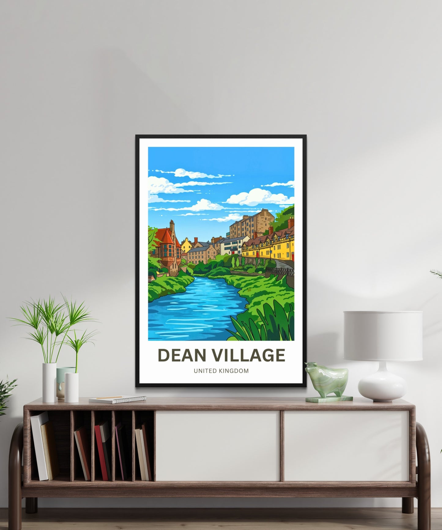 Dean Village Travel Poster - Serene River