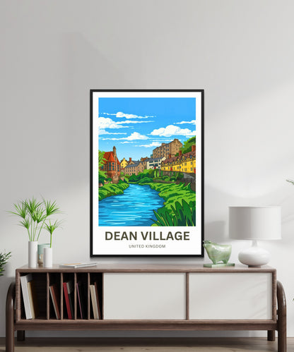 Dean Village Travel Poster - Serene River