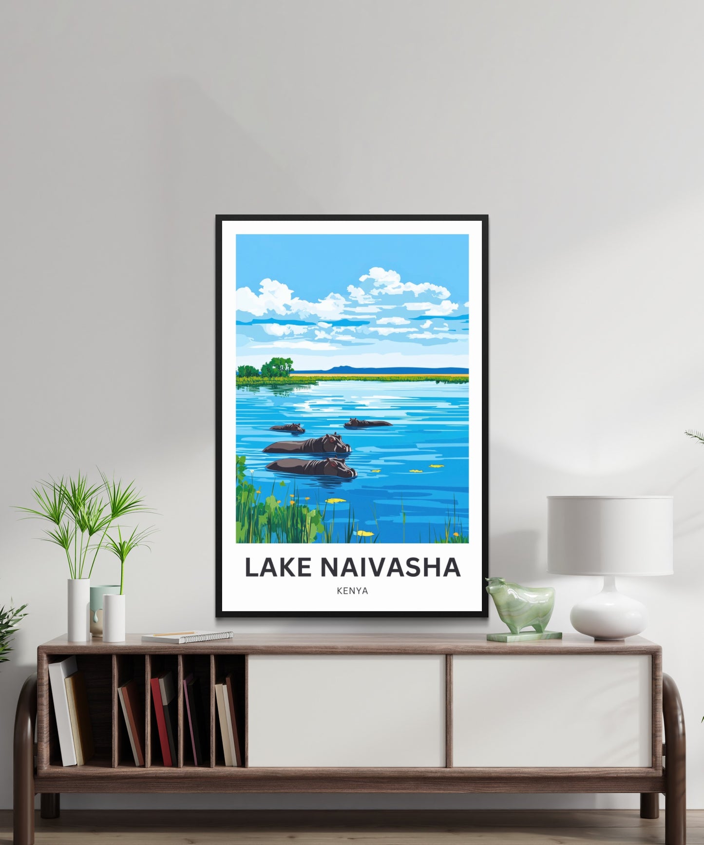 Lake Naivasha Travel Poster - Serene Lake and Hippos