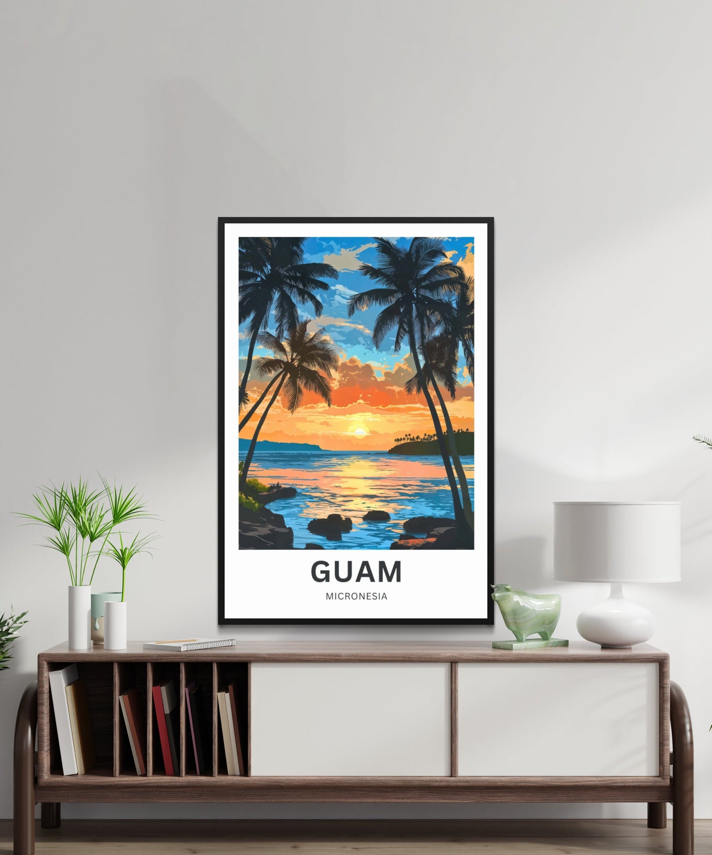 Guam Travel Poster - Tropical Sunset View US Island