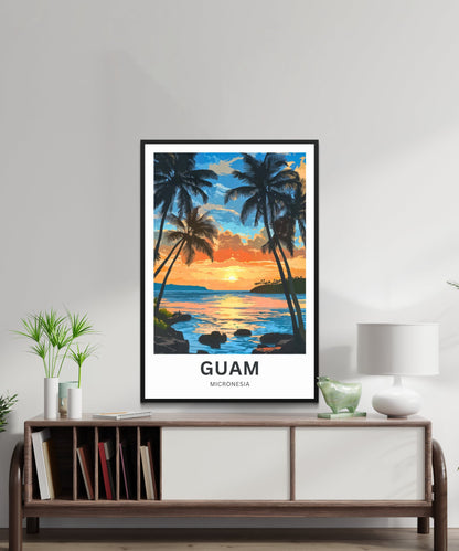 Guam Travel Poster - Tropical Sunset View US Island