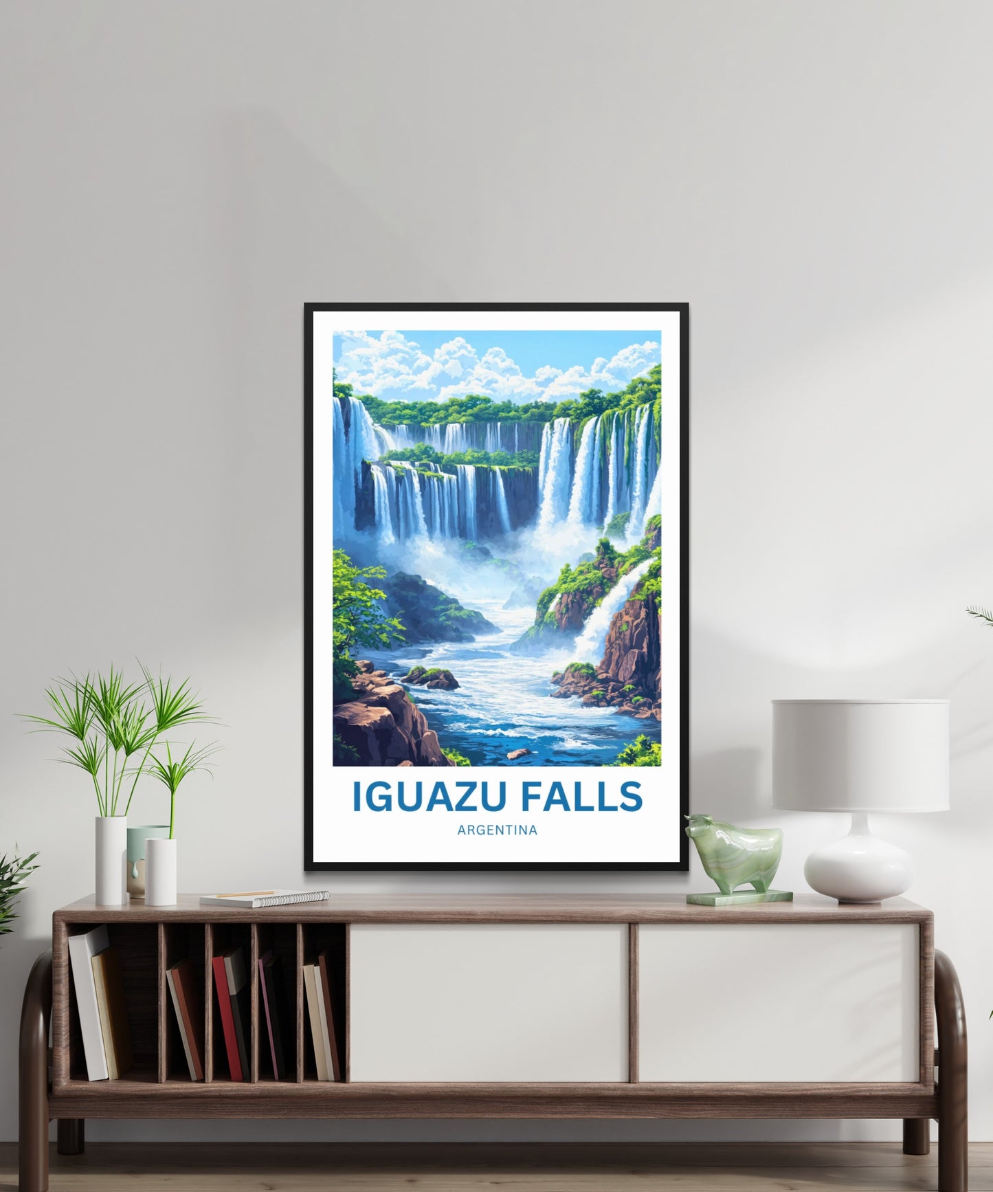 Iguazu Falls Travel Poster - Stunning Majestic Waterfalls of Argentina and Brazil