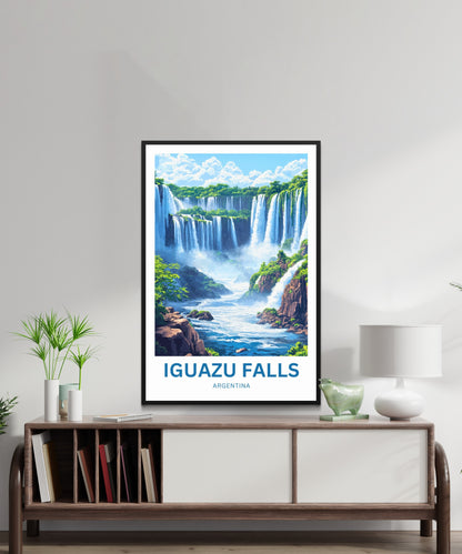 Iguazu Falls Travel Poster - Stunning Majestic Waterfalls of Argentina and Brazil