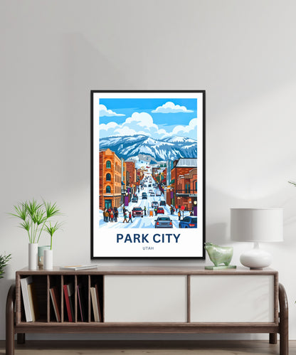 Park City Travel Poster - Charming Winter Street Vibe