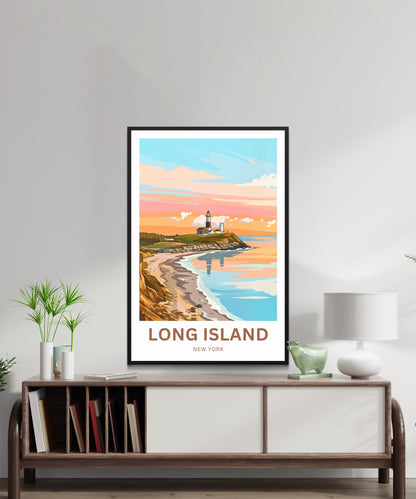 Long Island Travel Poster -  Atlantic Coast Lighthouse