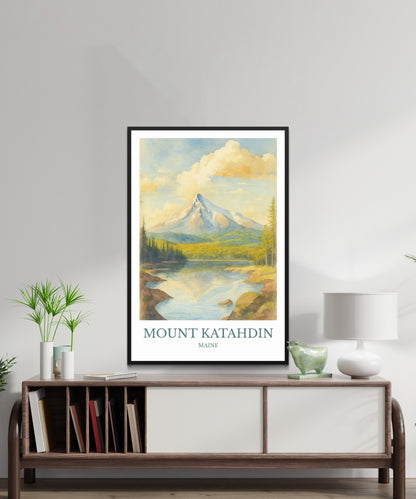 Mount Katahdin, Watercolor design poster, Maine Print, Mount Katahdin Wall Art