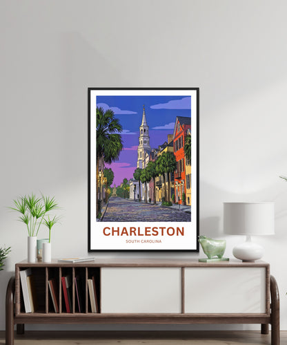 Charleston Historic District Travel Poster - Night Scene