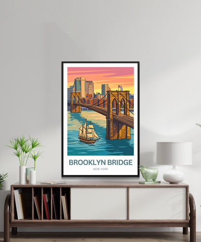 Brooklyn Bridge Travel Poster -  Colorful View of Brooklyn,New York