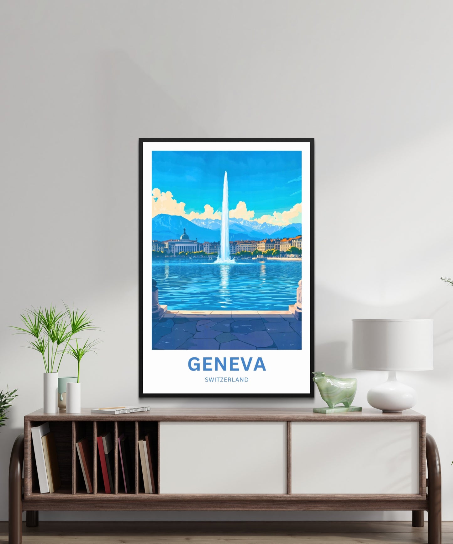 Geneva Travel Poster - Soaring Waters of Switzerland