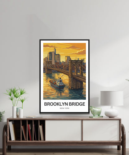 Brooklyn Bridge Travel Poster -  Golden Hour Crossing