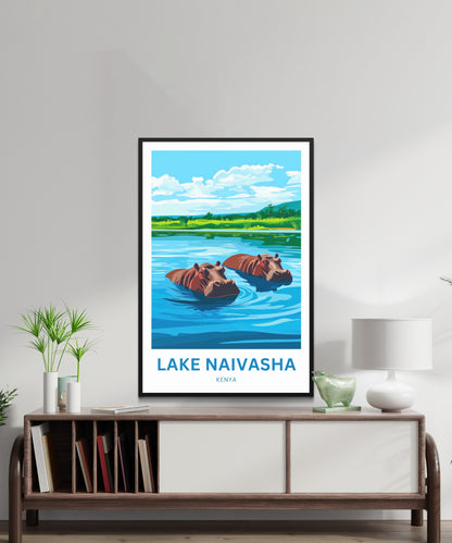 Lake Naivasha Travel Poster - Kenya Lake Hippos