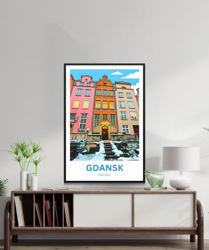 Gdańsk  Travel Poster - Pastel Facades in Winter